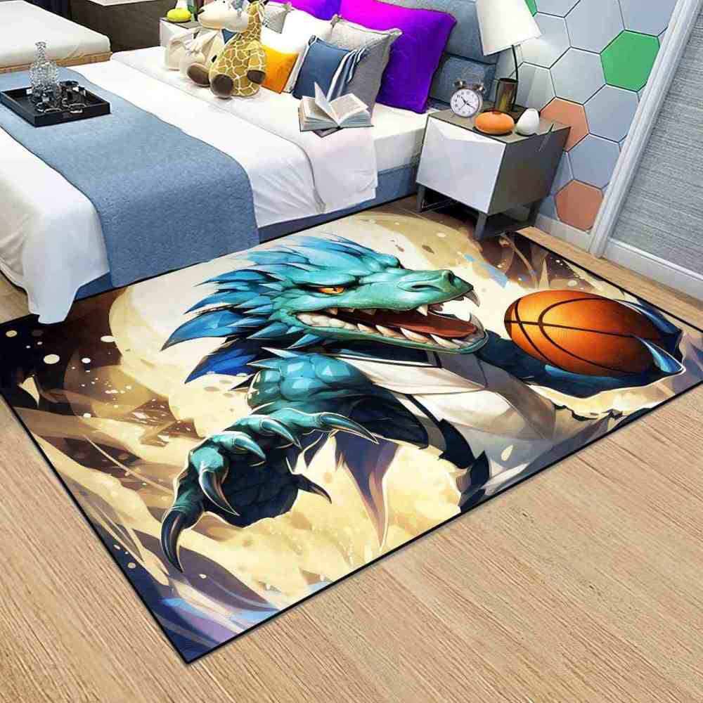 Blue Dinosaur Basketball Player Kids Playroom Rug | CozyLil