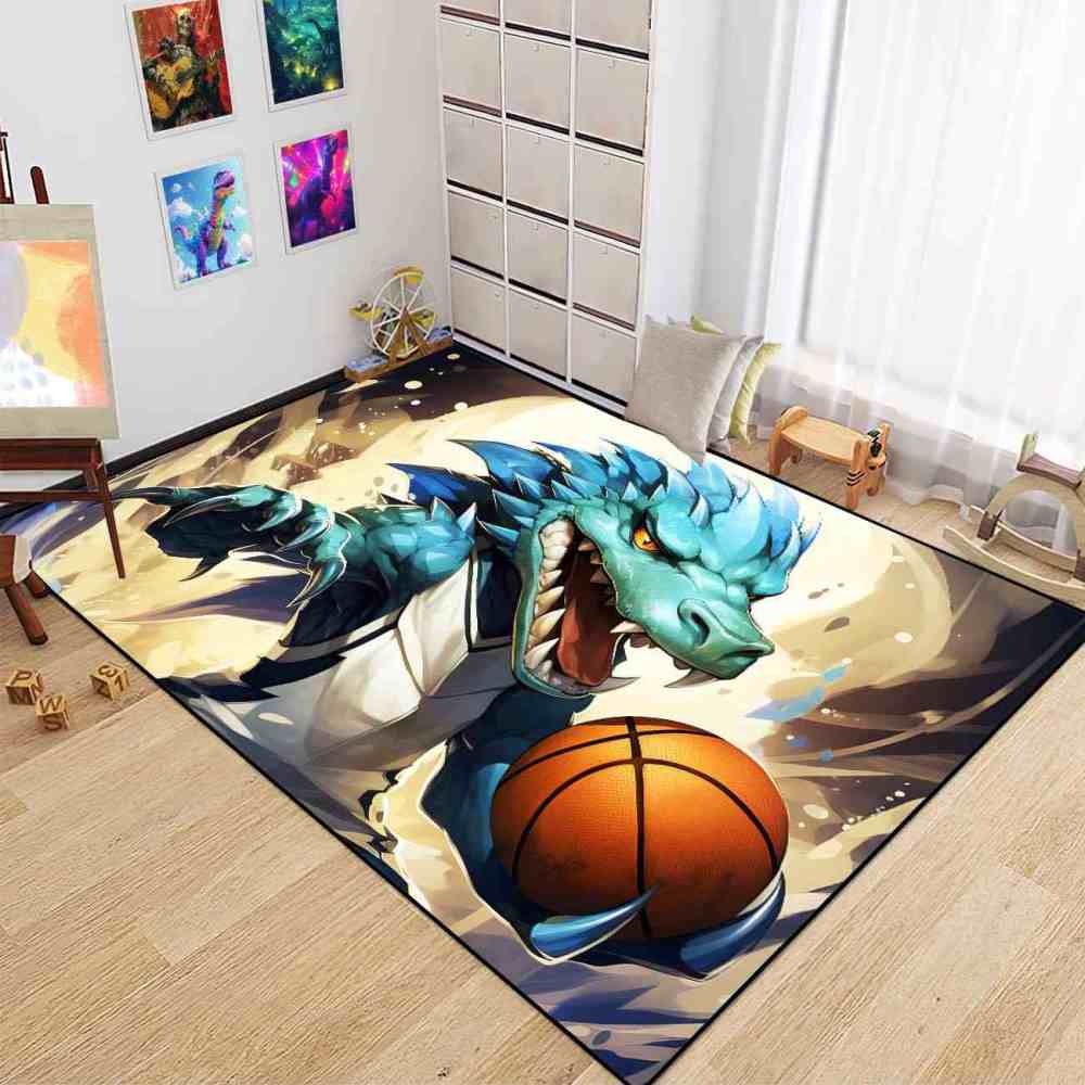 Blue Dinosaur Basketball Player Kids Playroom Rug | CozyLil