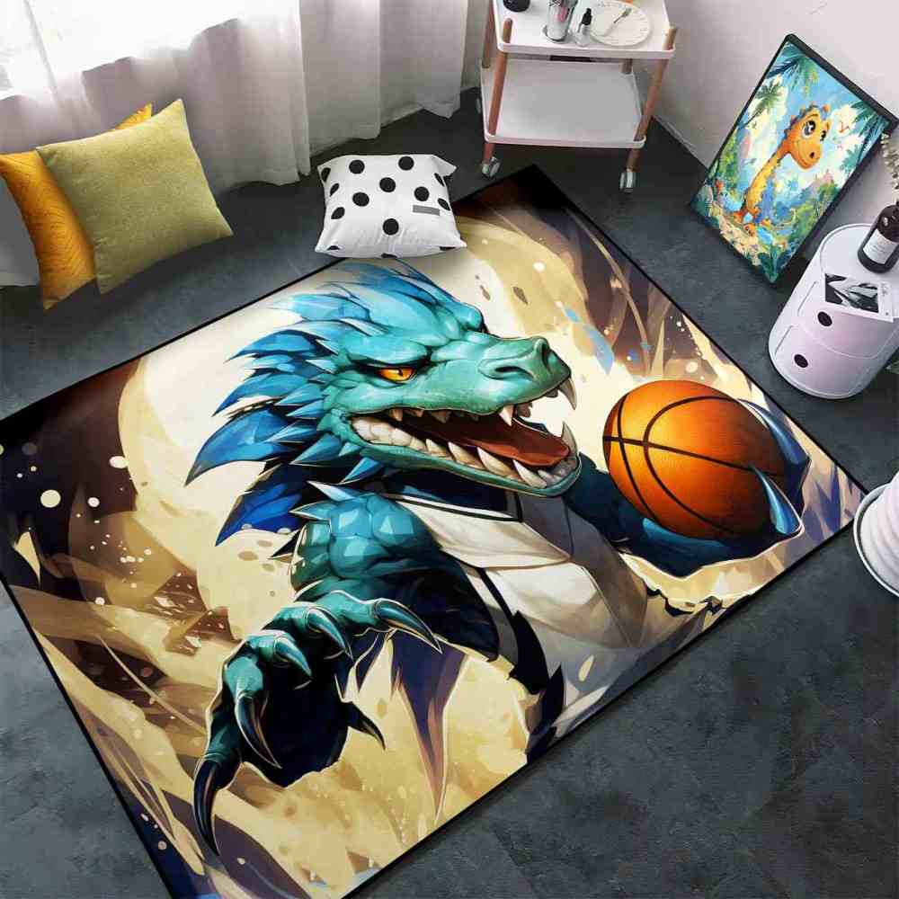 Blue Dinosaur Basketball Player Kids Playroom Rug | CozyLil