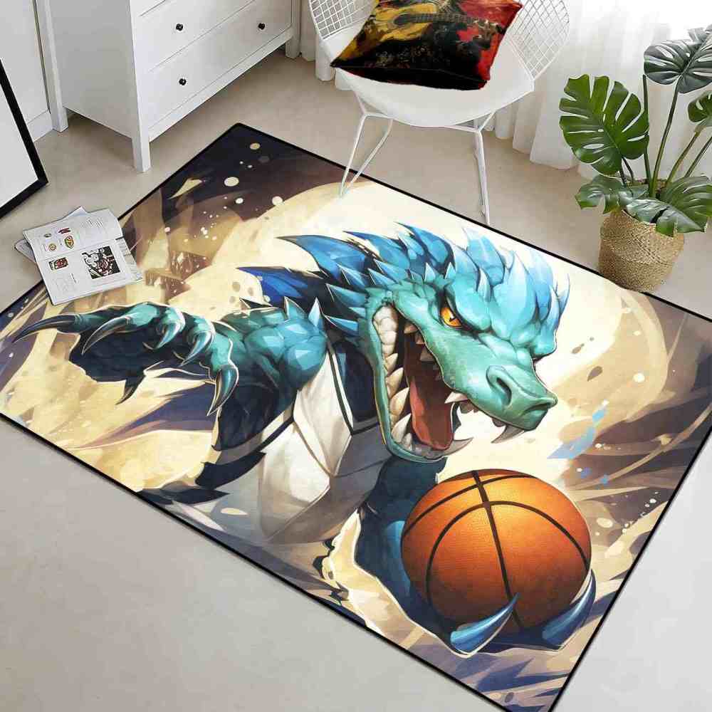 Blue Dinosaur Basketball Player Kids Playroom Rug | CozyLil