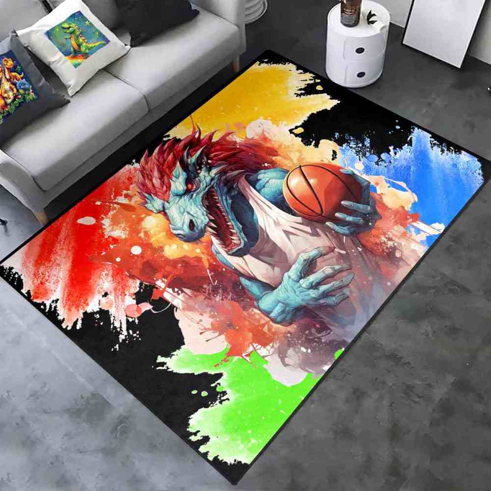 Red Spike Dinosaur Basketball Art Boys Bedroom Rug | CozyLil
