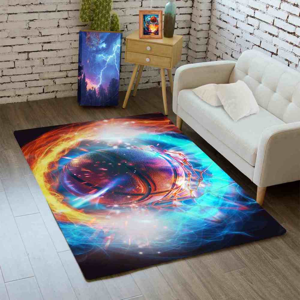 Hoops and Fire Basketball Net Area Rug Sports Room Mat | CozyLil