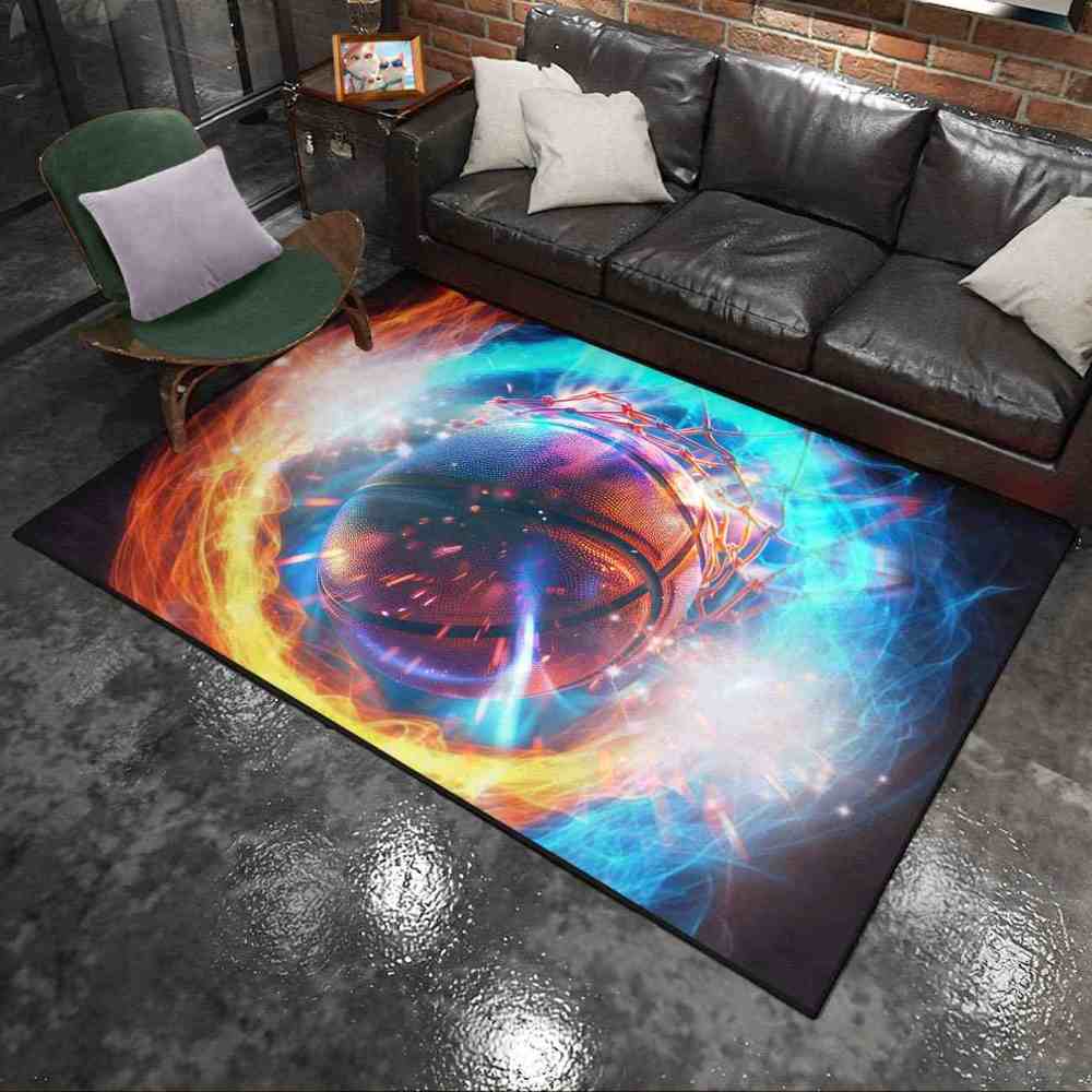 Hoops and Fire Basketball Net Area Rug Sports Room Mat | CozyLil