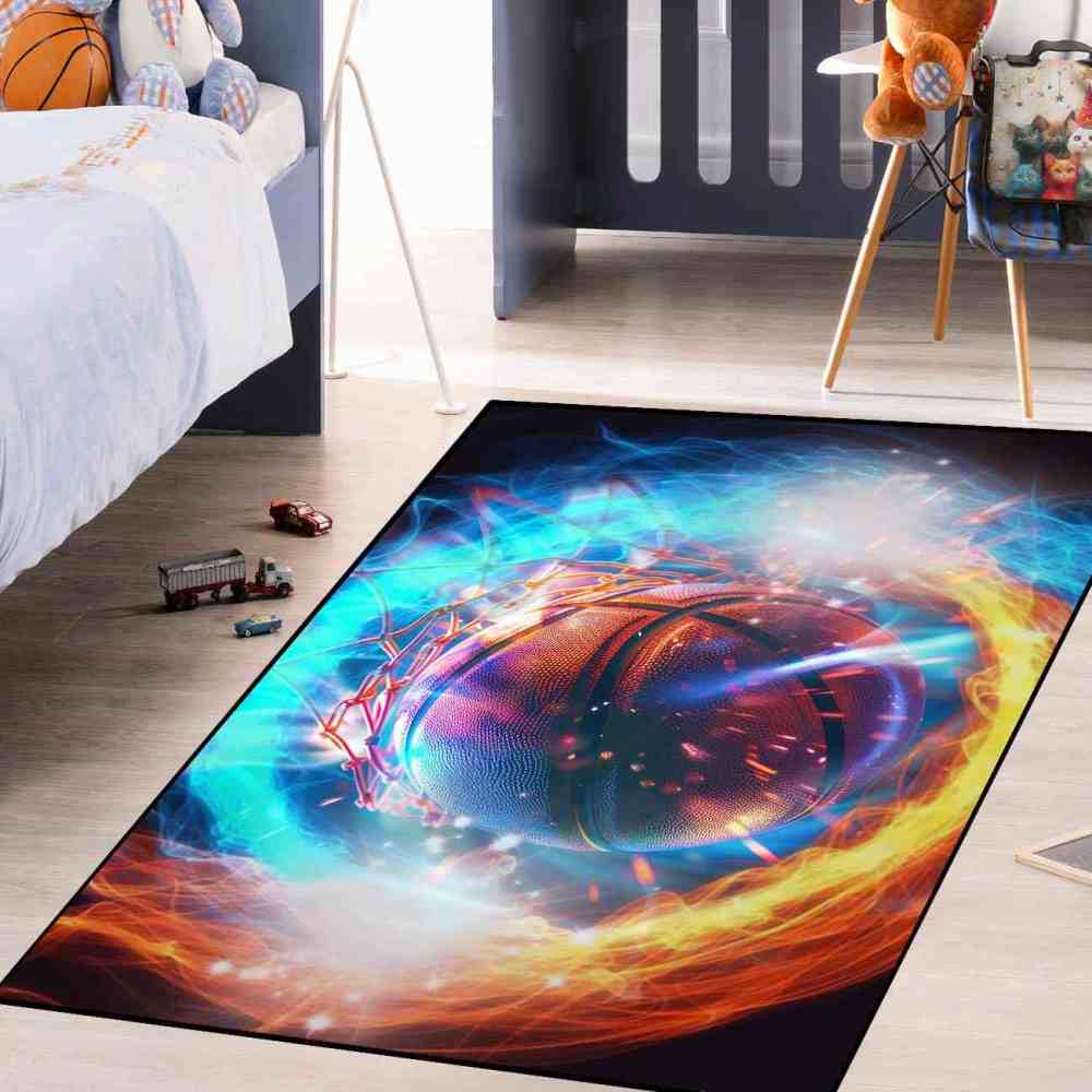 Hoops and Fire Basketball Net Area Rug Sports Room Mat | CozyLil