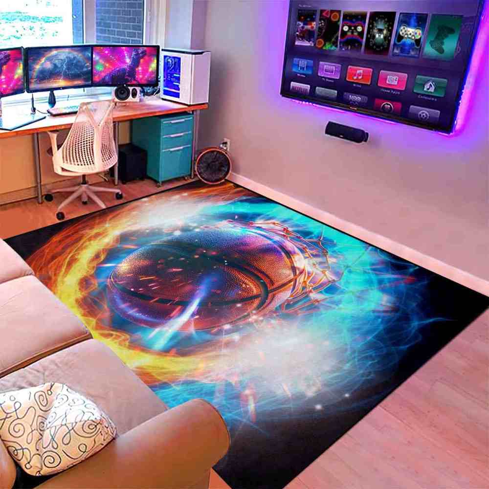 Hoops and Fire Basketball Net Area Rug Sports Room Mat | CozyLil