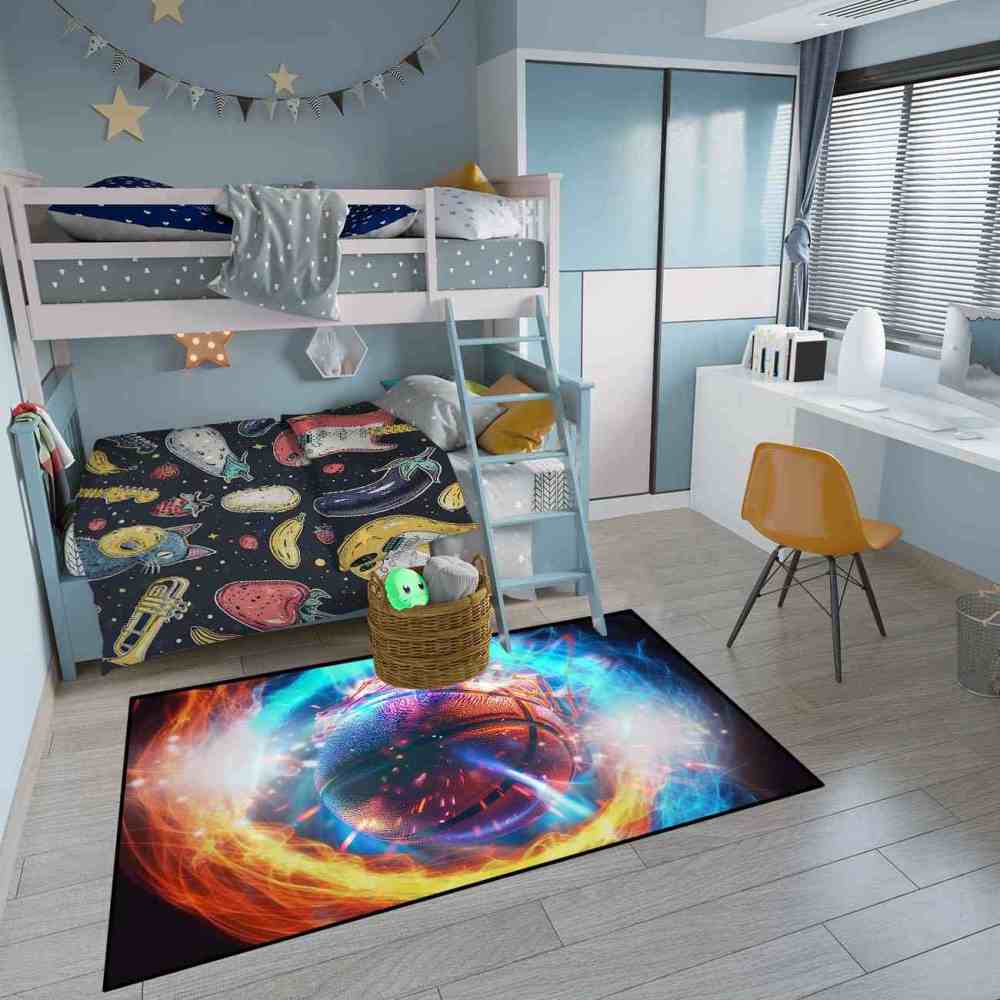 Hoops and Fire Basketball Net Area Rug Sports Room Mat | CozyLil