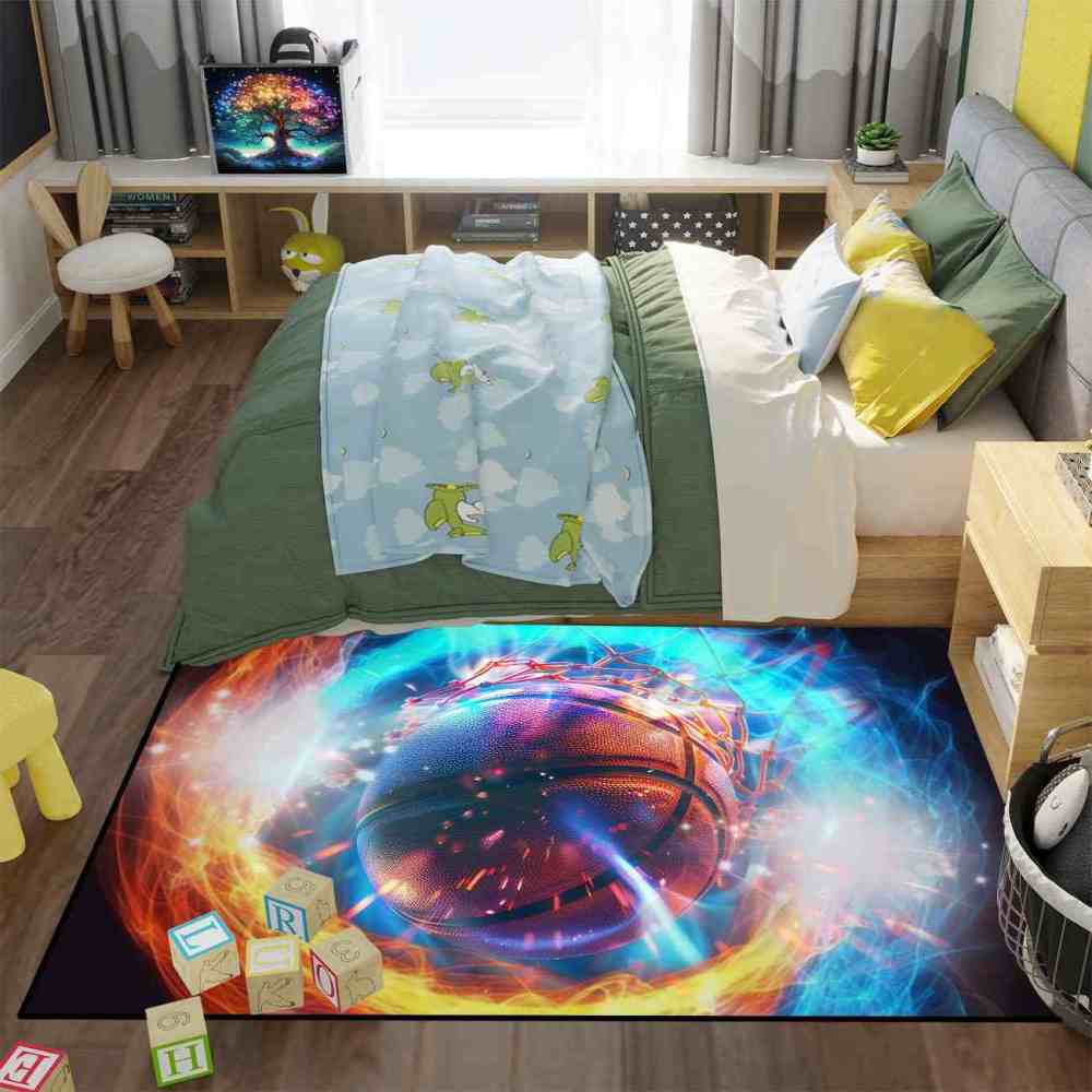 Hoops and Fire Basketball Net Area Rug Sports Room Mat | CozyLil