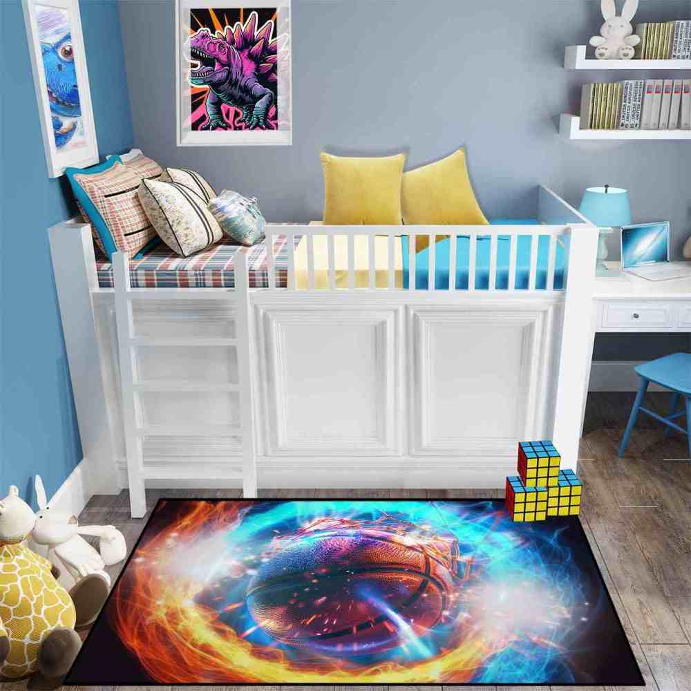 Hoops and Fire Basketball Net Area Rug Sports Room Mat | CozyLil