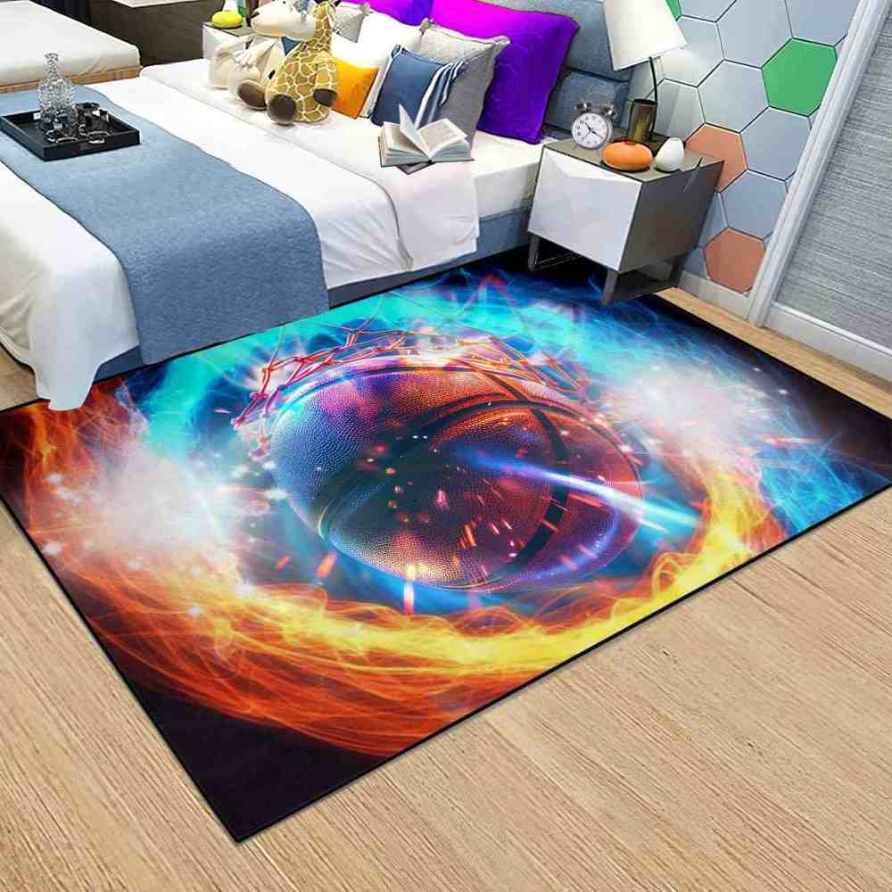 Hoops and Fire Basketball Net Area Rug Sports Room Mat | CozyLil