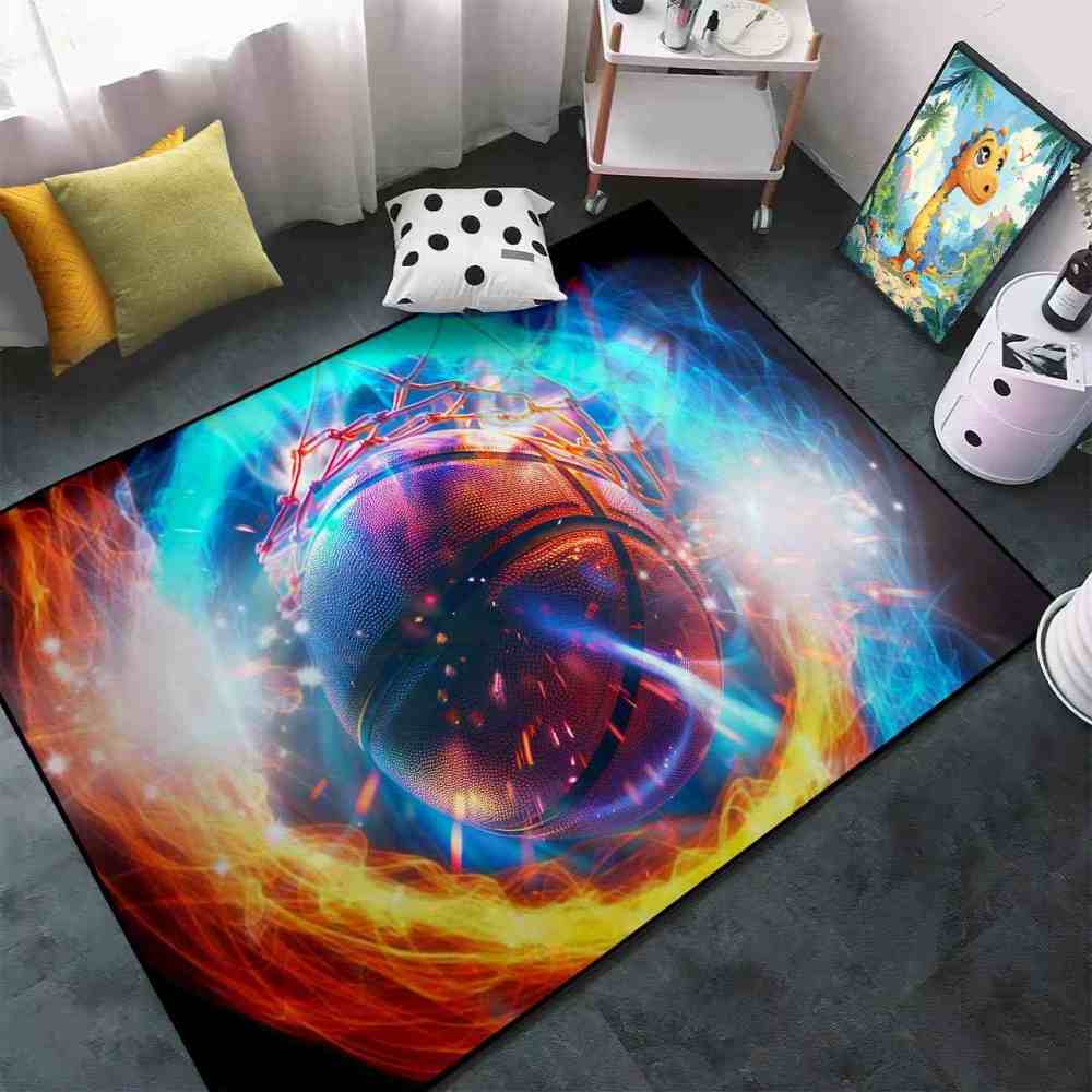 Hoops and Fire Basketball Net Area Rug Sports Room Mat | CozyLil