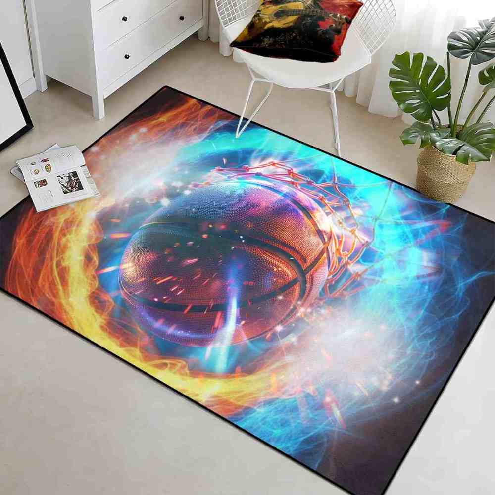 Hoops and Fire Basketball Net Area Rug Sports Room Mat | CozyLil