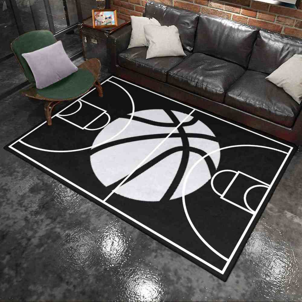 Minimalist Black and White Basketball Court Area Rug | CozyLil