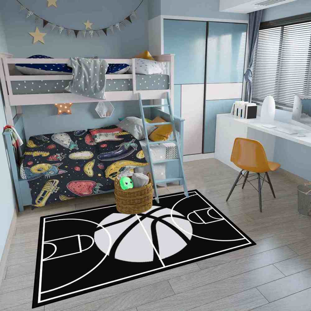 Minimalist Black and White Basketball Court Area Rug | CozyLil