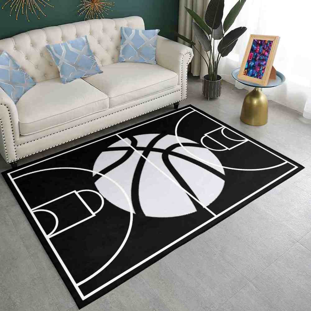 Minimalist Black and White Basketball Court Area Rug | CozyLil