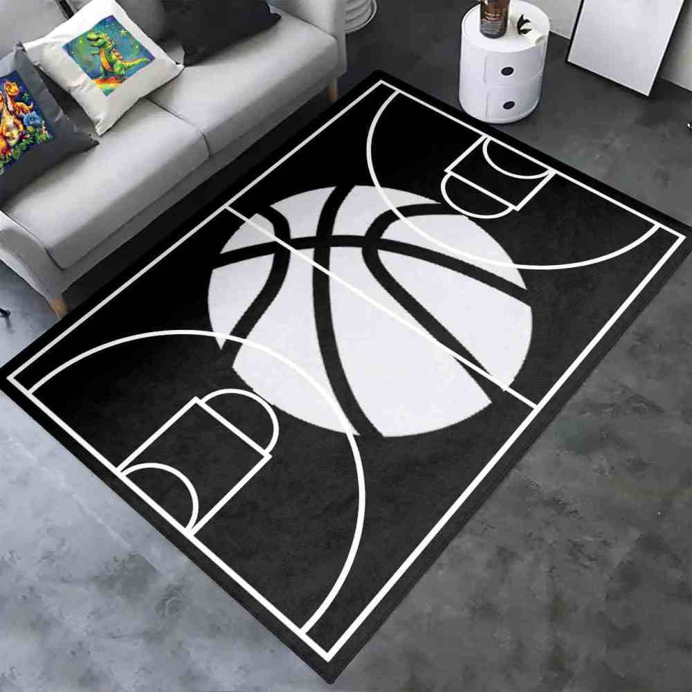 Minimalist Black and White Basketball Court Area Rug | CozyLil
