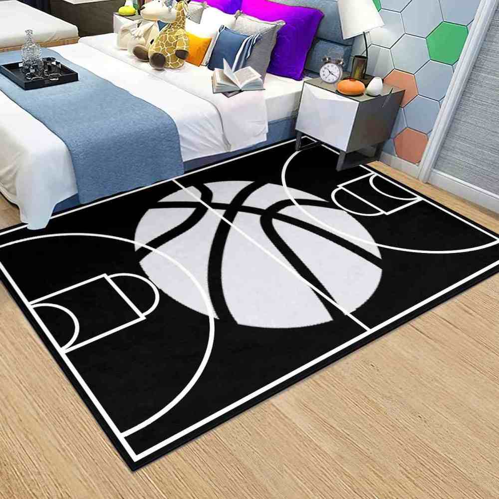 Minimalist Black and White Basketball Court Area Rug | CozyLil