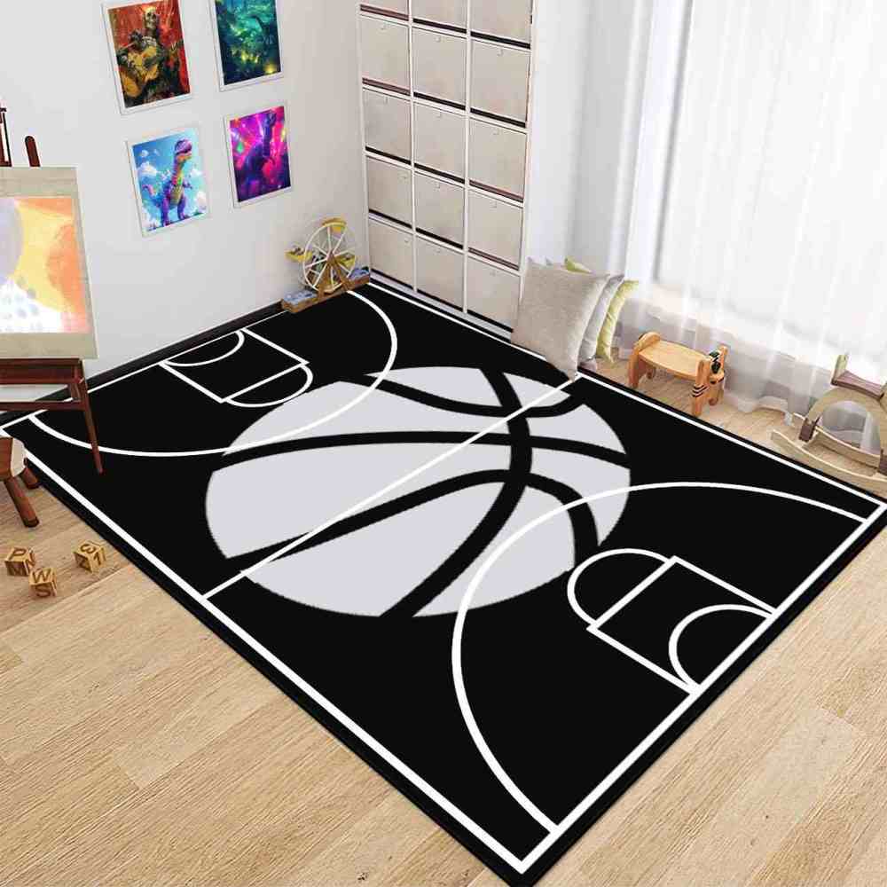 Minimalist Black and White Basketball Court Area Rug | CozyLil