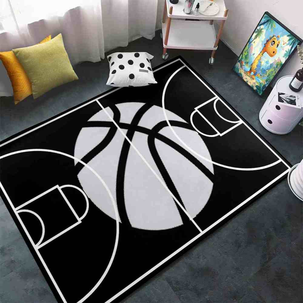 Minimalist Black and White Basketball Court Area Rug | CozyLil