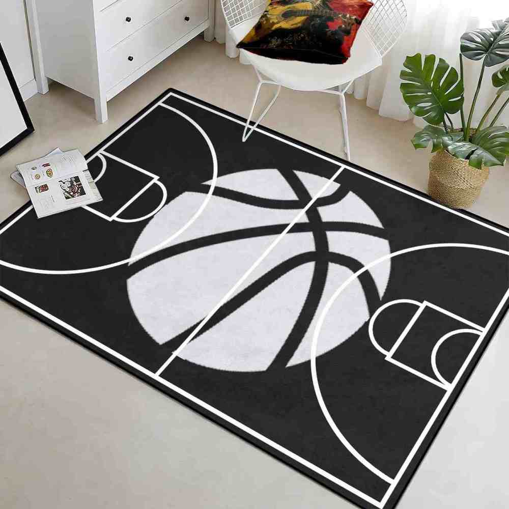 Minimalist Black and White Basketball Court Area Rug | CozyLil