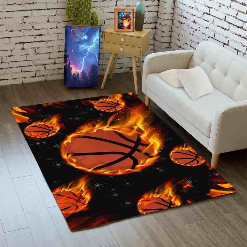 Flaming Meteor Basketballs Starry Night Area Rug | CozyLil