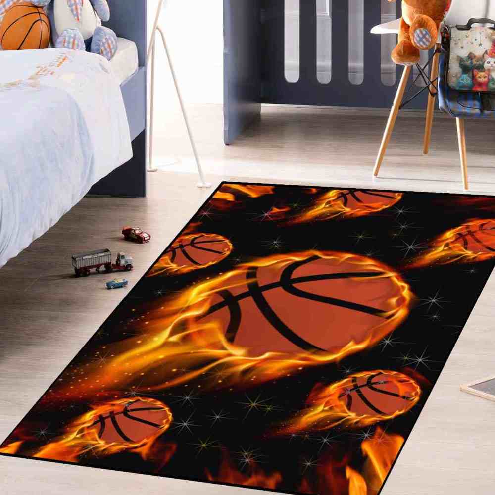 Flaming Meteor Basketballs Starry Night Area Rug | CozyLil