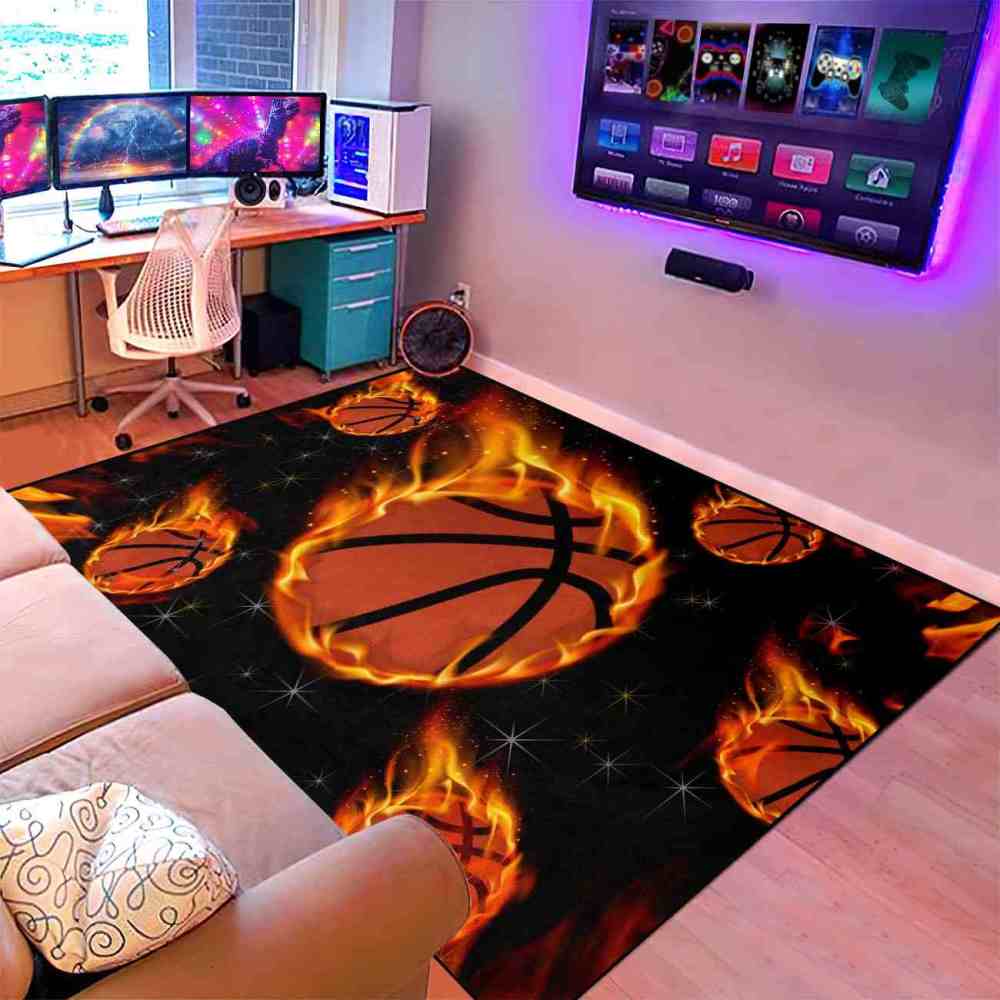 Flaming Meteor Basketballs Starry Night Area Rug | CozyLil