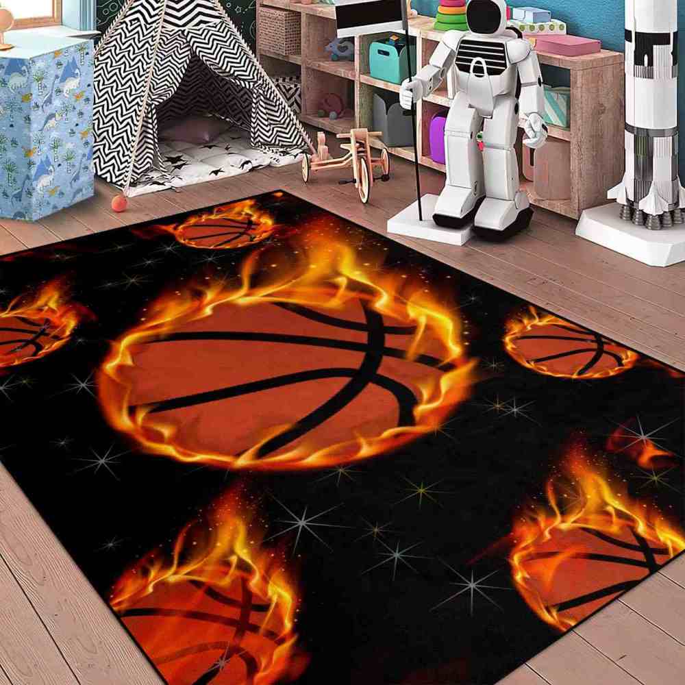 Flaming Meteor Basketballs Starry Night Area Rug | CozyLil