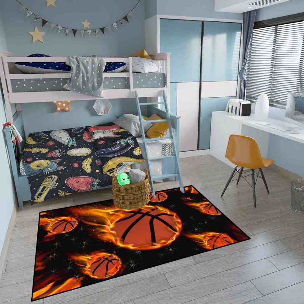 Flaming Meteor Basketballs Starry Night Area Rug | CozyLil