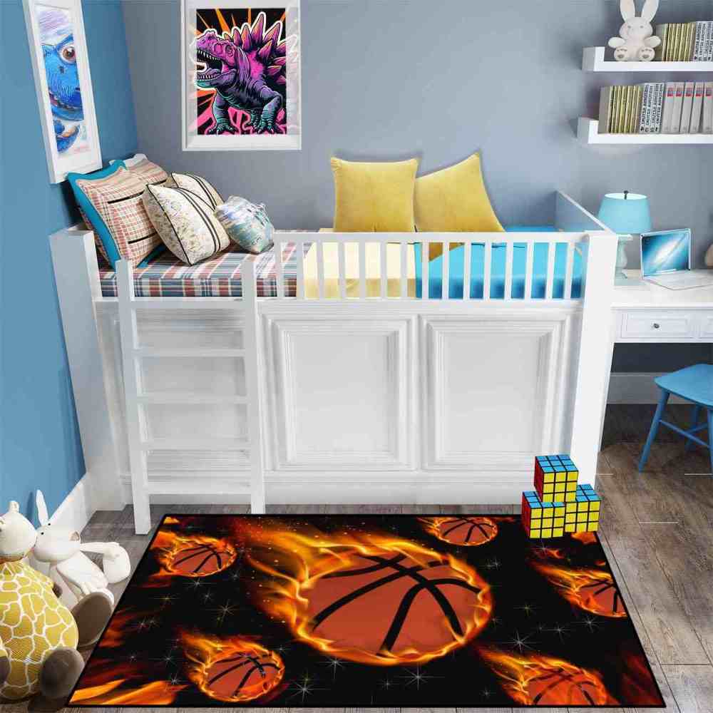 Flaming Meteor Basketballs Starry Night Area Rug | CozyLil