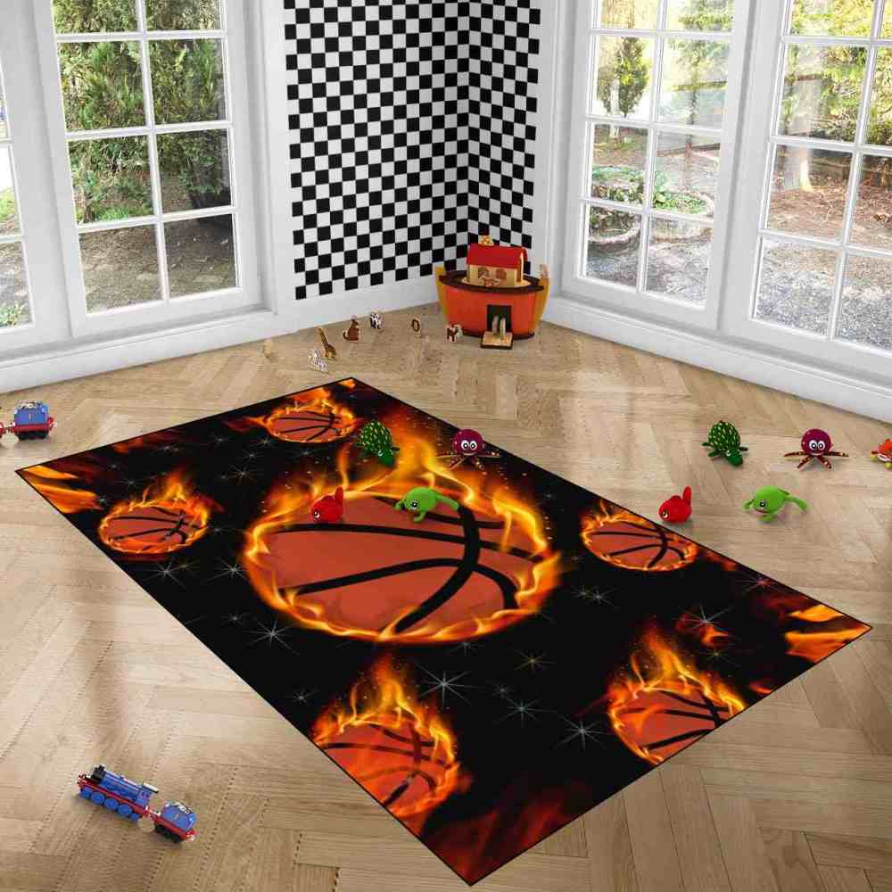 Flaming Meteor Basketballs Starry Night Area Rug | CozyLil