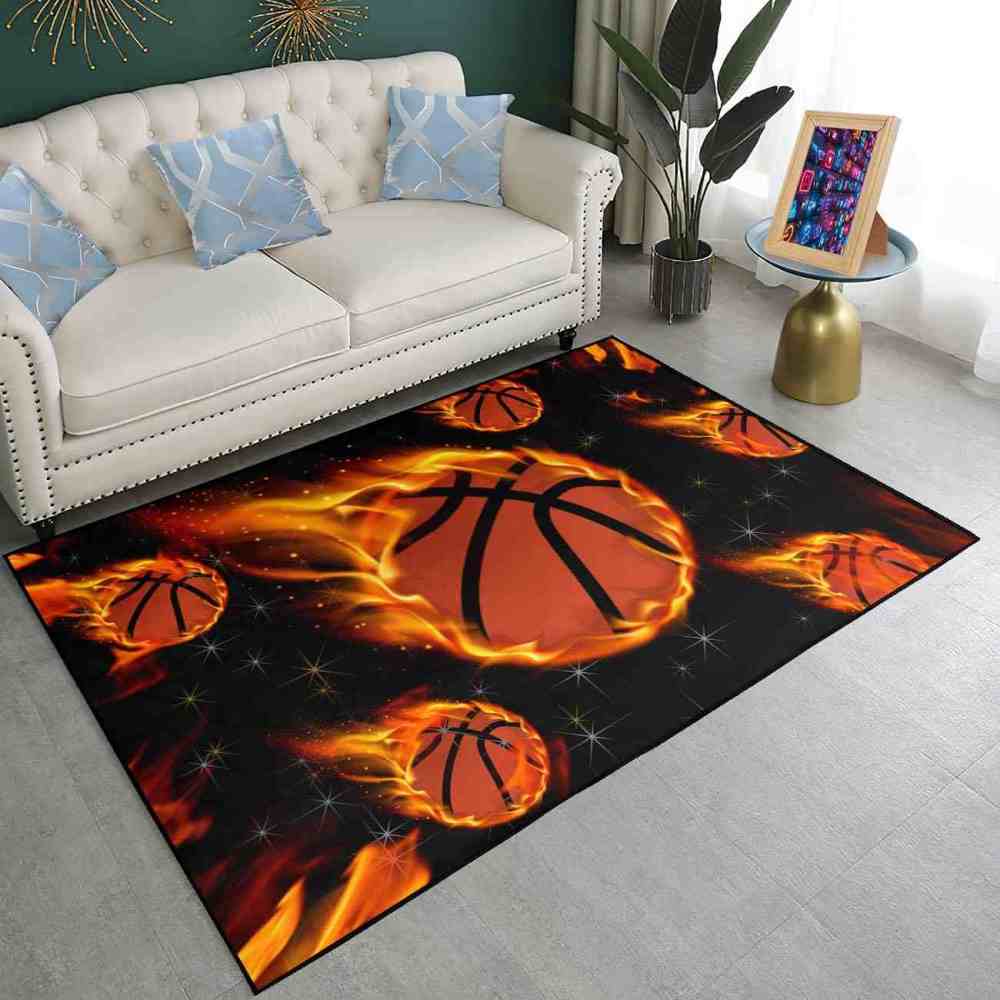 Flaming Meteor Basketballs Starry Night Area Rug | CozyLil