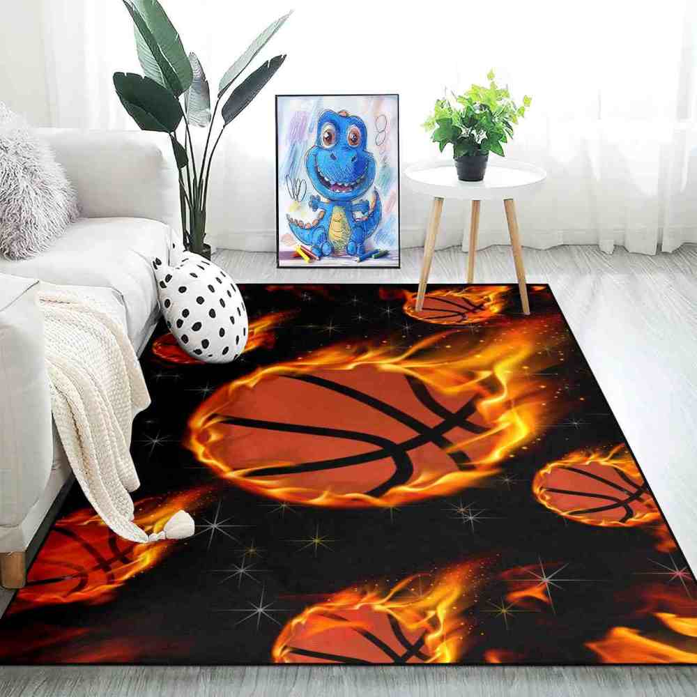 Flaming Meteor Basketballs Starry Night Area Rug | CozyLil