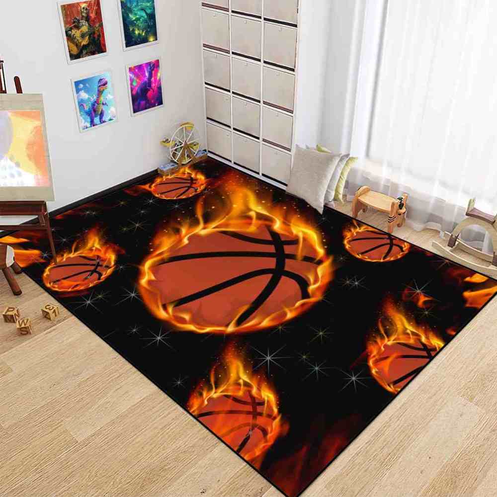 Flaming Meteor Basketballs Starry Night Area Rug | CozyLil