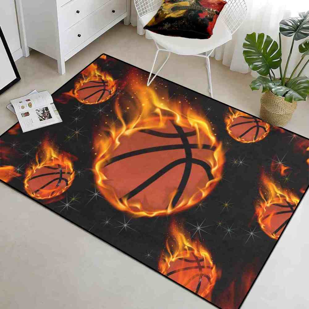 Flaming Meteor Basketballs Starry Night Area Rug | CozyLil