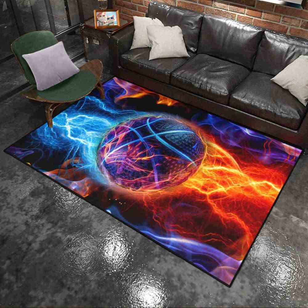 Fire and Lightning Clash Basketball Area Rug Boys Room | CozyLil