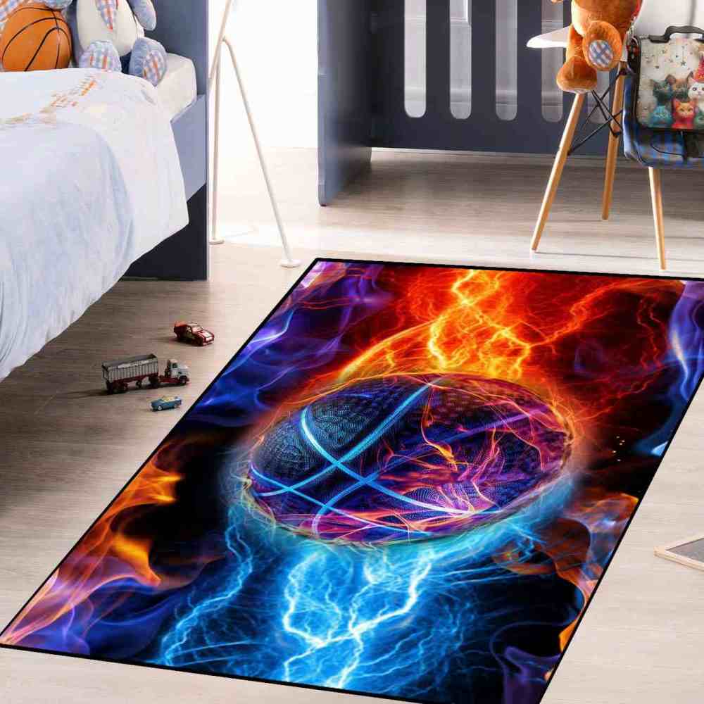 Fire and Lightning Clash Basketball Area Rug Boys Room | CozyLil
