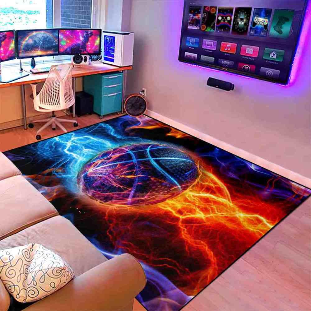 Fire and Lightning Clash Basketball Area Rug Boys Room | CozyLil