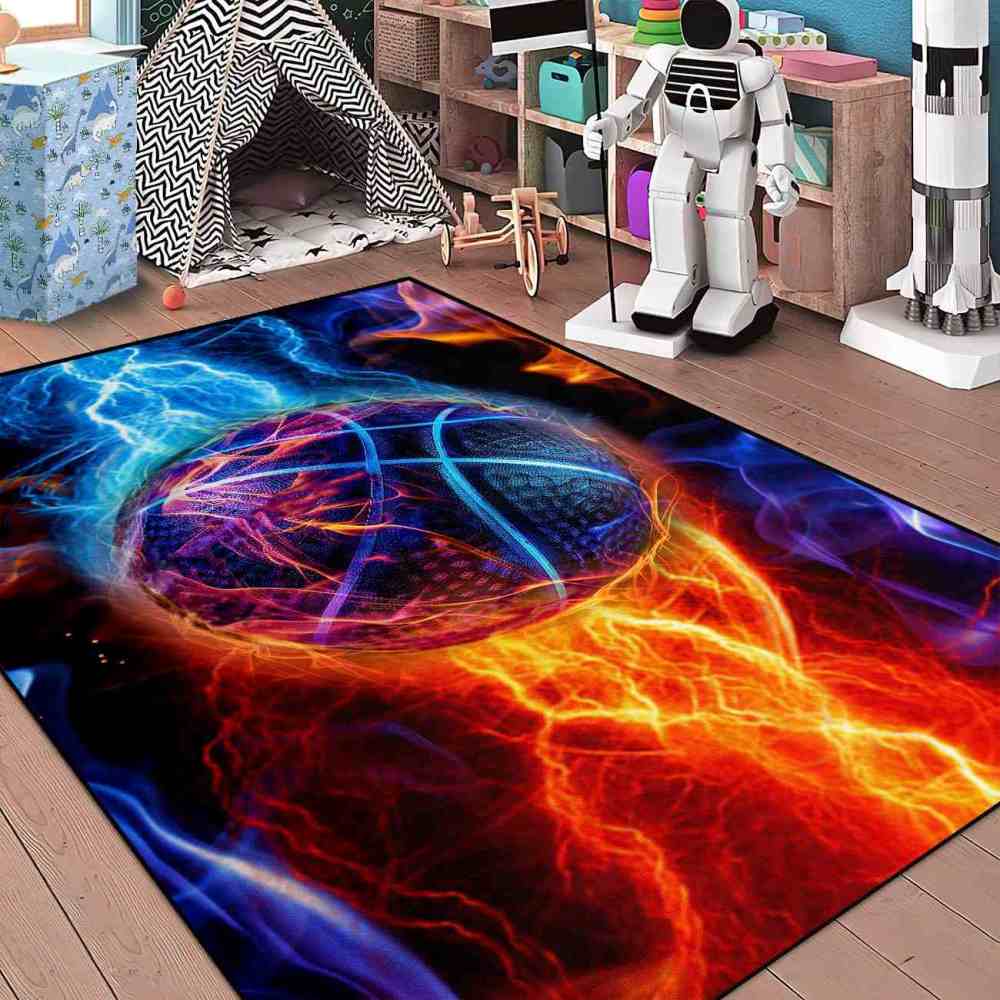Fire and Lightning Clash Basketball Area Rug Boys Room | CozyLil