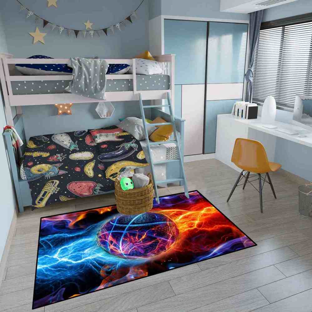Fire and Lightning Clash Basketball Area Rug Boys Room | CozyLil