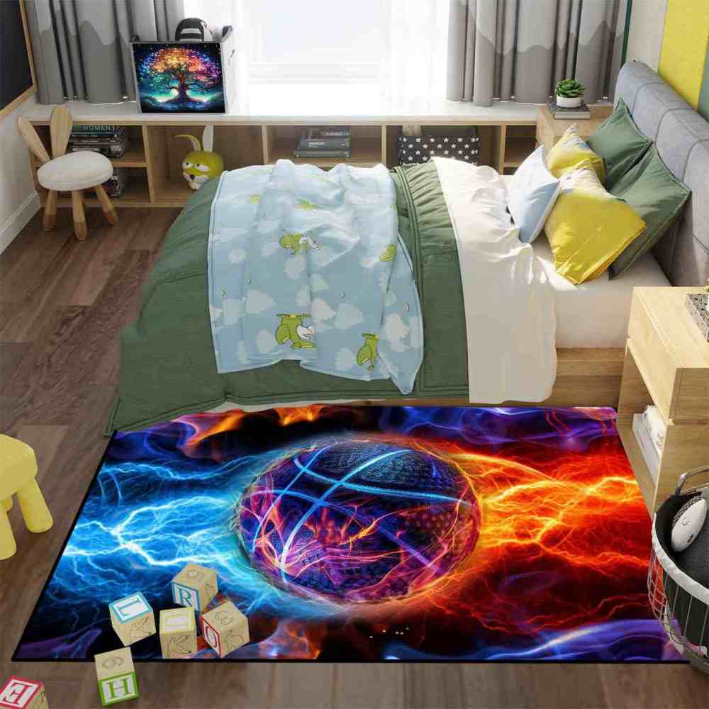 Fire and Lightning Clash Basketball Area Rug Boys Room | CozyLil