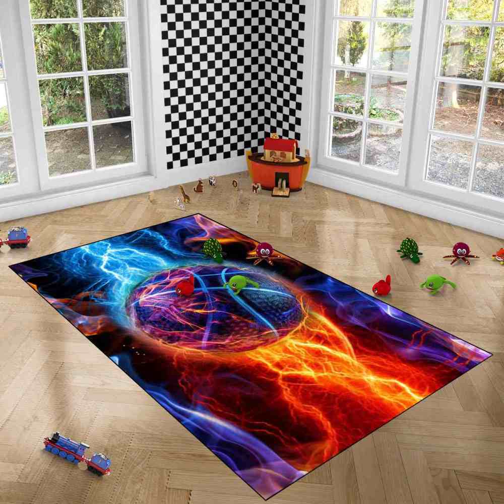 Fire and Lightning Clash Basketball Area Rug Boys Room | CozyLil