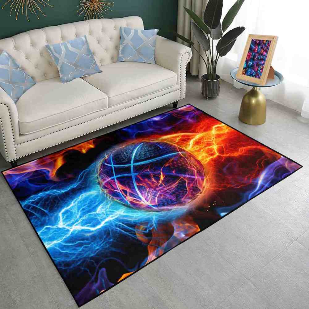 Fire and Lightning Clash Basketball Area Rug Boys Room | CozyLil