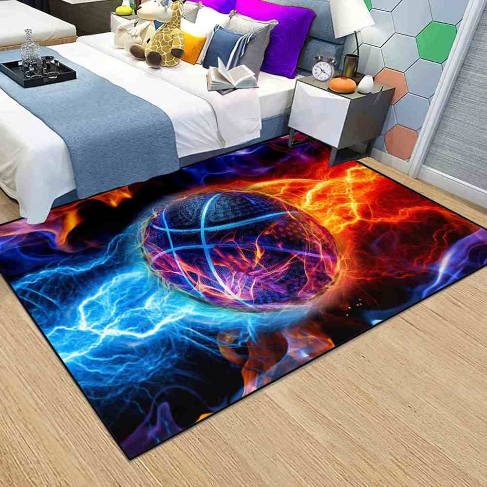 Fire and Lightning Clash Basketball Area Rug Boys Room | CozyLil
