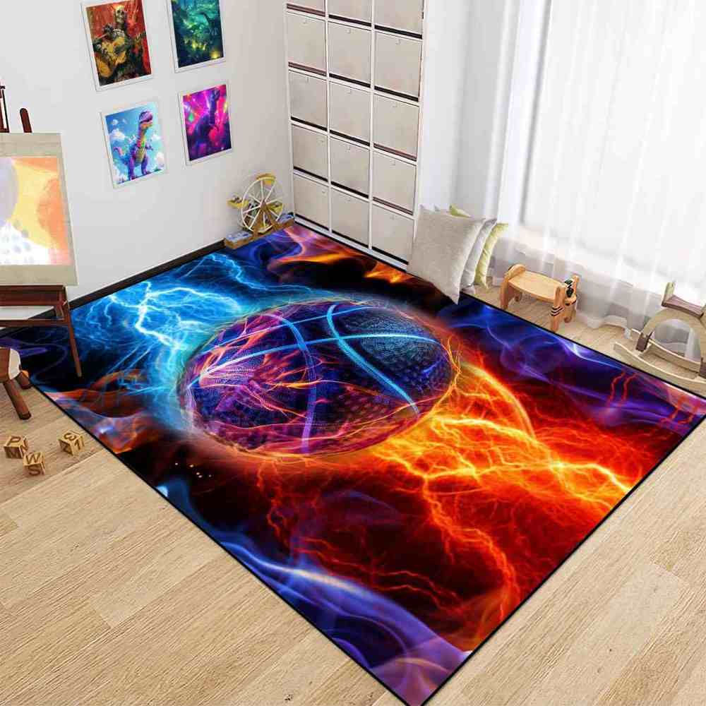 Fire and Lightning Clash Basketball Area Rug Boys Room | CozyLil