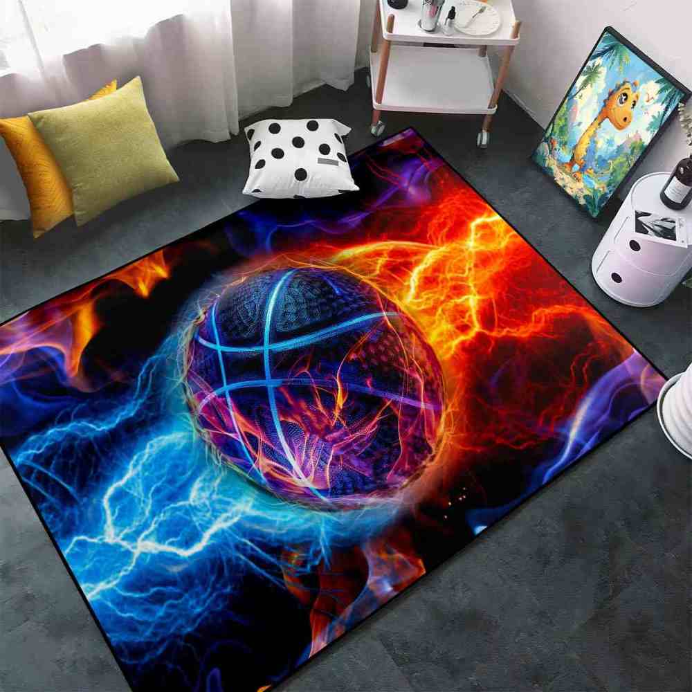 Fire and Lightning Clash Basketball Area Rug Boys Room | CozyLil