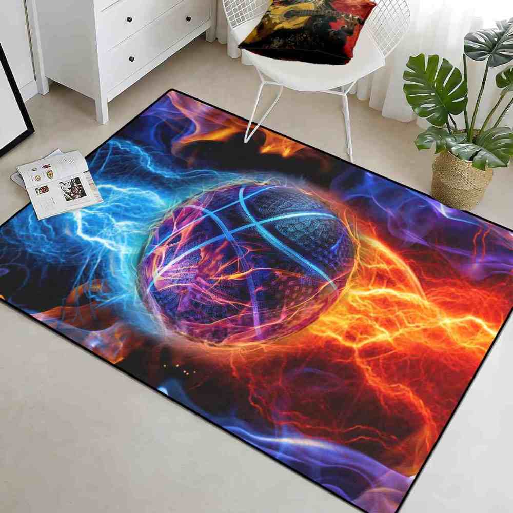 Fire and Lightning Clash Basketball Area Rug Boys Room | CozyLil