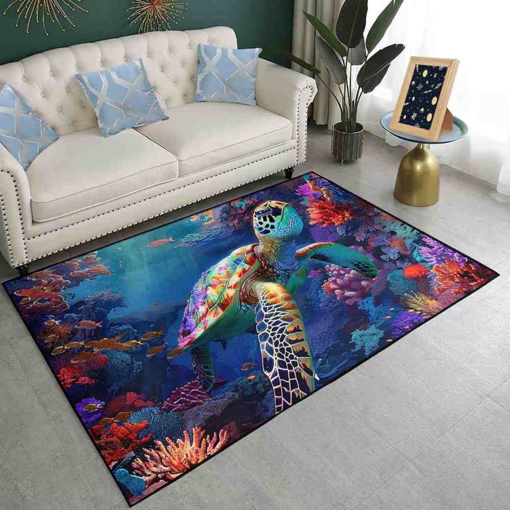 Artistic Painted Sea Turtle Area Rug Living Room Decor | CozyLil
