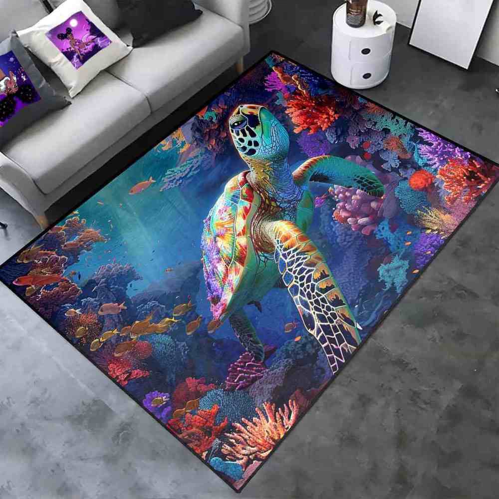 Artistic Painted Sea Turtle Area Rug Living Room Decor | CozyLil