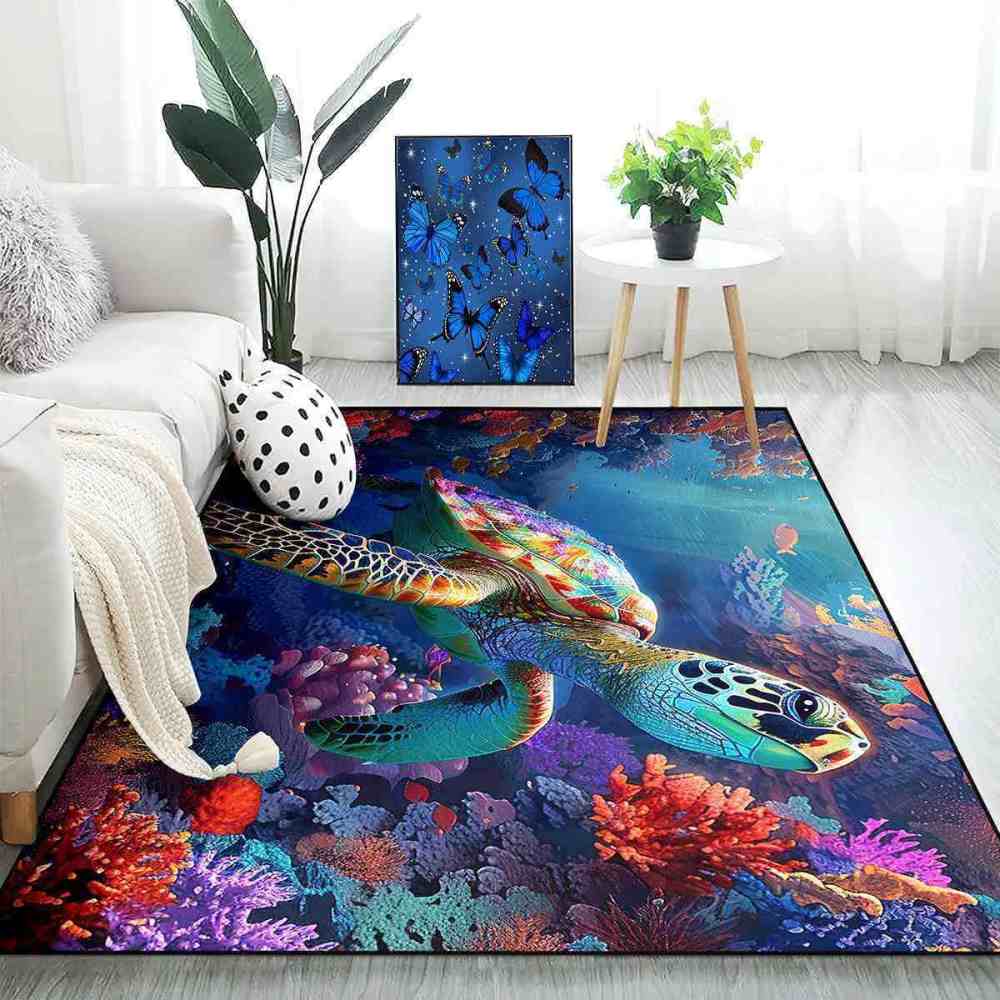 Artistic Painted Sea Turtle Area Rug Living Room Decor | CozyLil