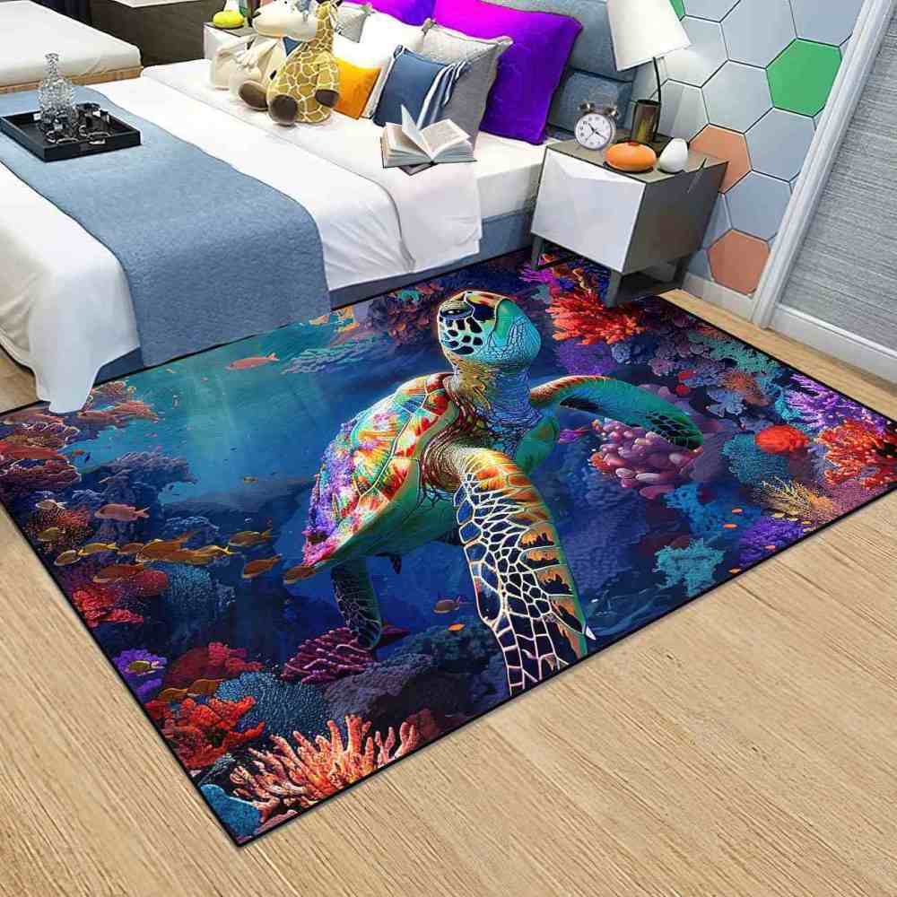 Artistic Painted Sea Turtle Area Rug Living Room Decor | CozyLil